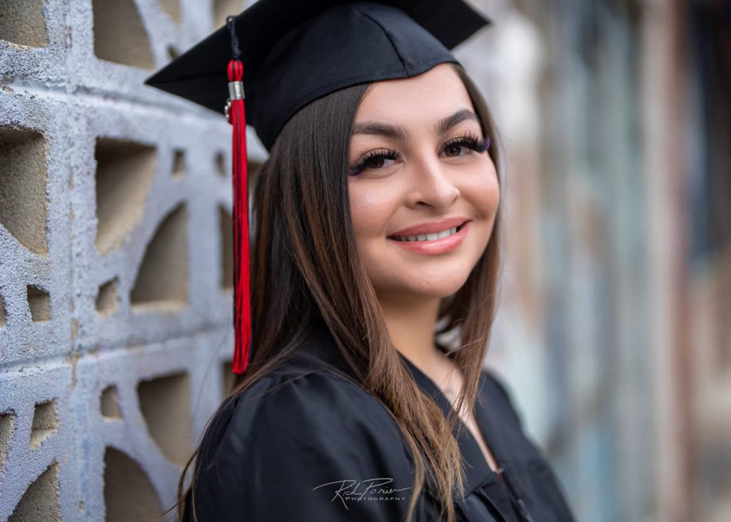 Senior portrait of girl in graduation cap.