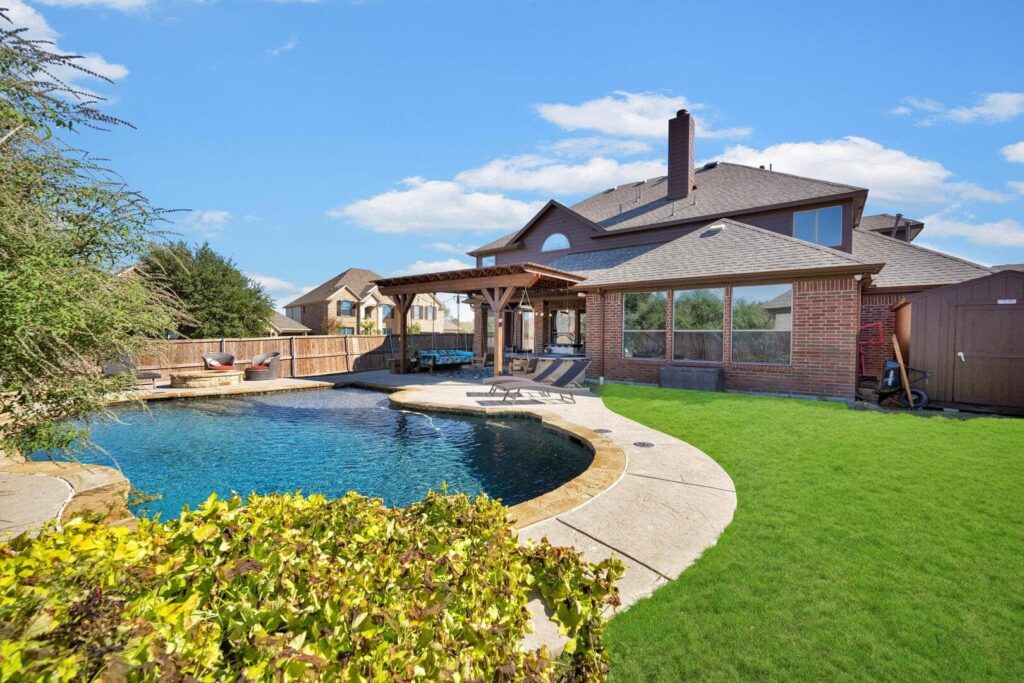 Home backyard and pool.