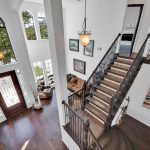 Home interior overlooking banister.