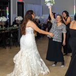 Old lady got the wedding bouquet