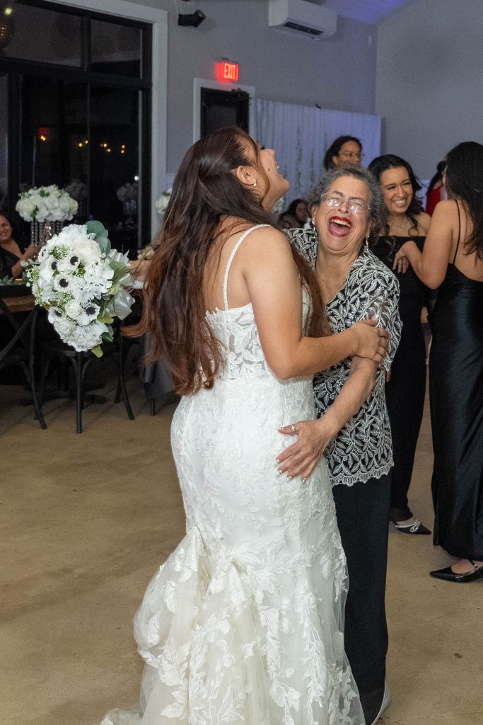 Old lady got the wedding bouquet